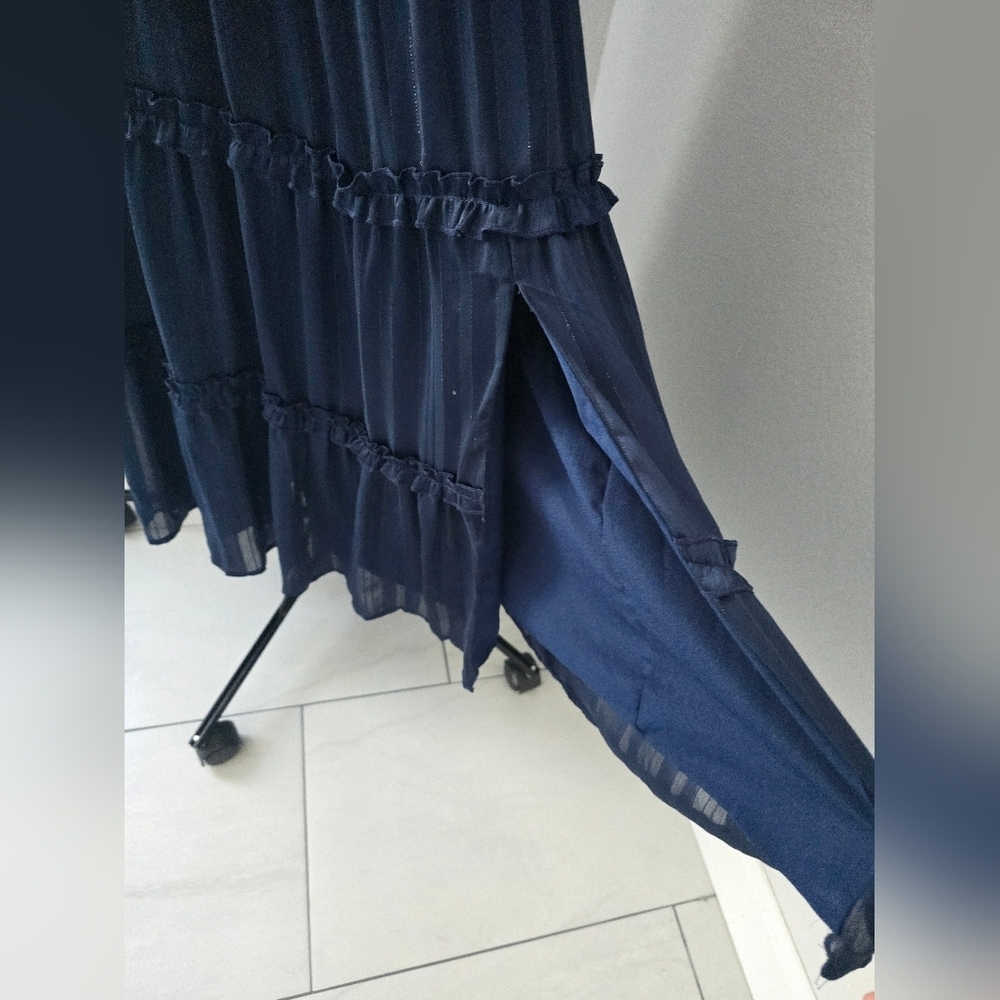 Lulus Day for Romance Navy Blue Tie-Strap Tiered Midi Dress size S - Picture 11 of 16
